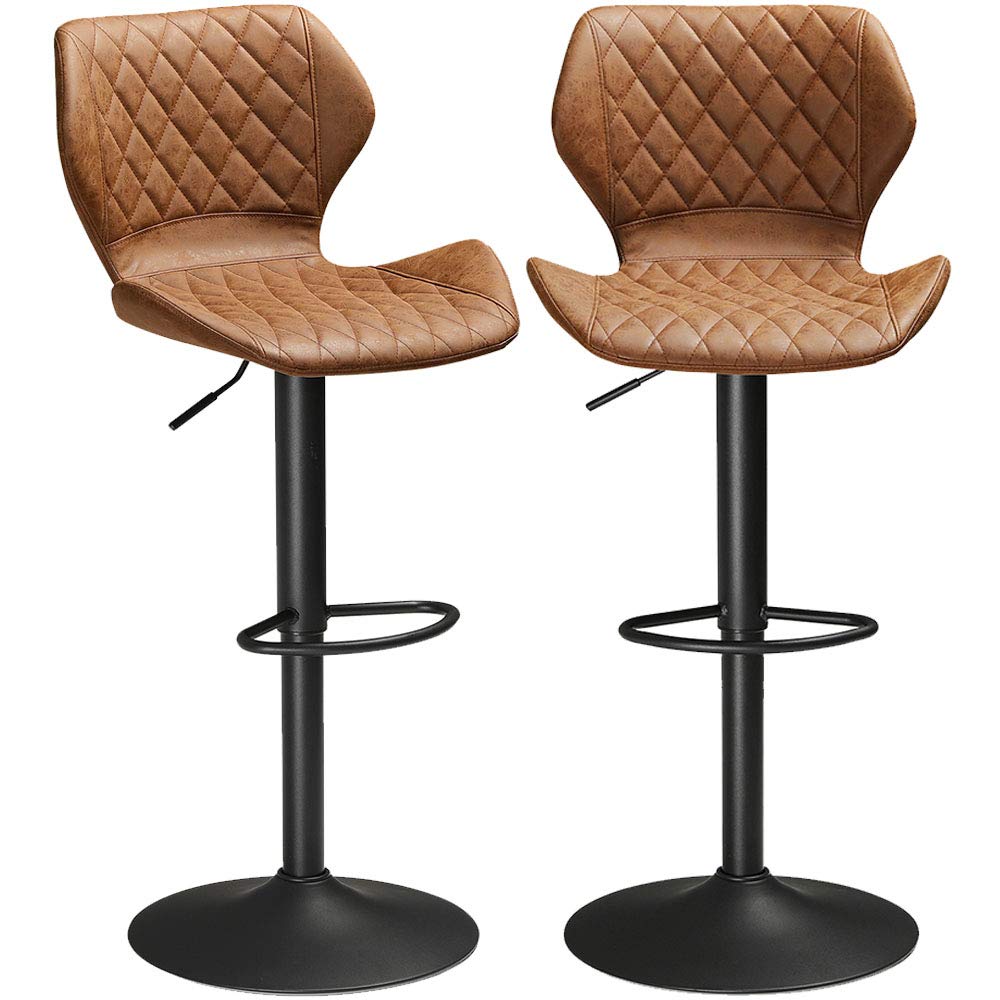 Leather Bar Stools Set of 2 Brown Adjustable Bar Stools