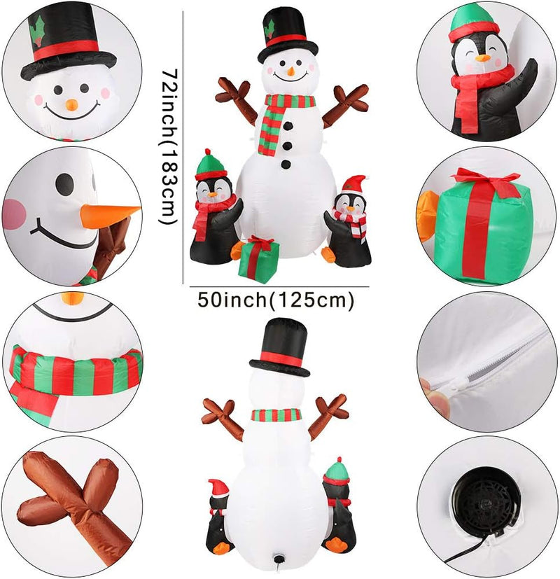 6FT Christmas Inflatables Outdoor Decorations, Lighted Inflatable Snowman Penguin