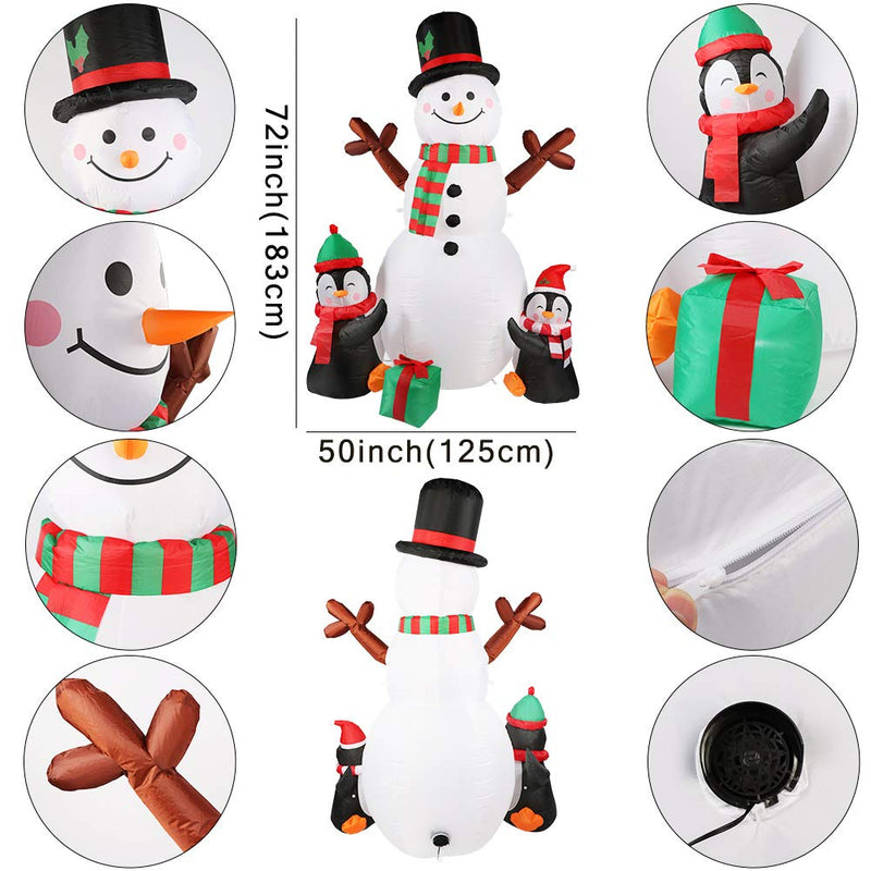6FT Christmas Inflatables Outdoor Decorations, Lighted Inflatable Snowman Penguin