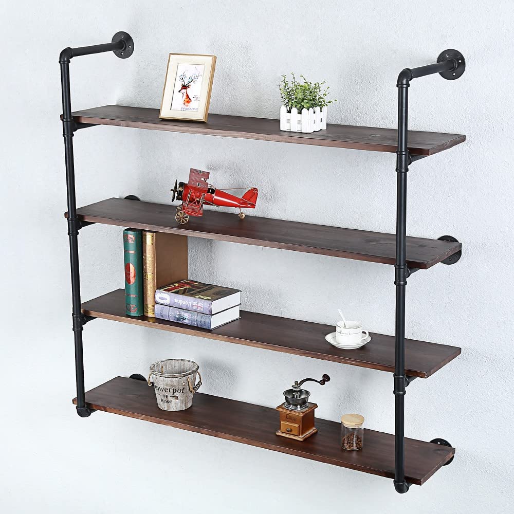 Industrial Pipe Shelving Wall Mounted,48in Rustic Metal Floating Shelves, Steampunk