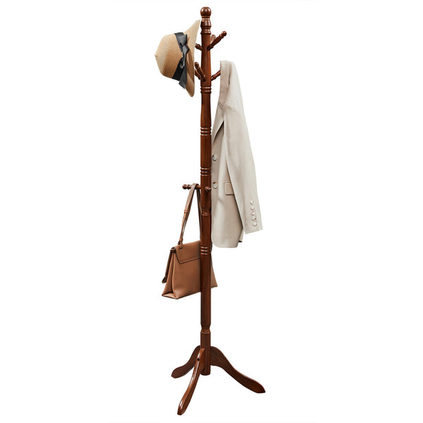 Solid Wood Coat Rack/Stand, Free Standing Hall Coat Tree with 10 Hooks