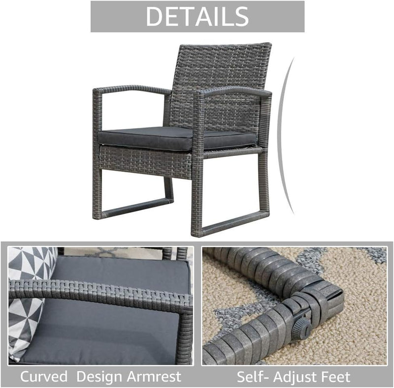 3 Pieces Outdoor Patio Furniture Set, Wicker Conversation Set, Rattan Chair Set