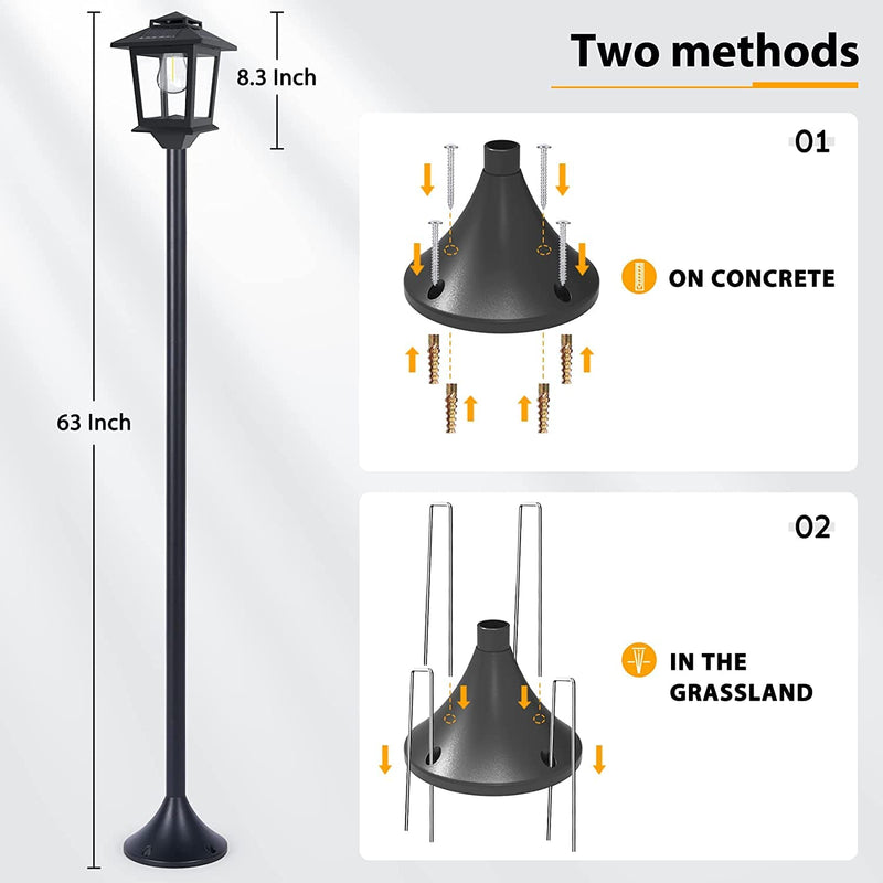 63" Solar Lamp Post Lights Outdoor 2 Pack ,Aluminum Floor Lamp, Waterproof Solar Powered Lights