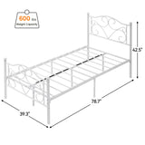 White Twin Bed Frame with Headboard and Footboard for Girls, Metal Platform Bed Frame