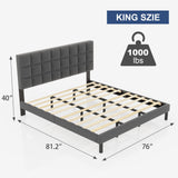 King Bed Frame Upholstered Platform with Headboard and Strong Wooden Slats,Non-Slip