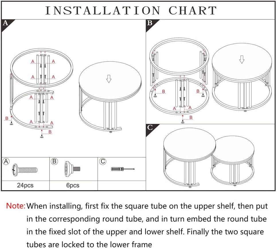 Round Nesting Coffee Table Set of 2 Modern Cocktail Table with Metal Frame