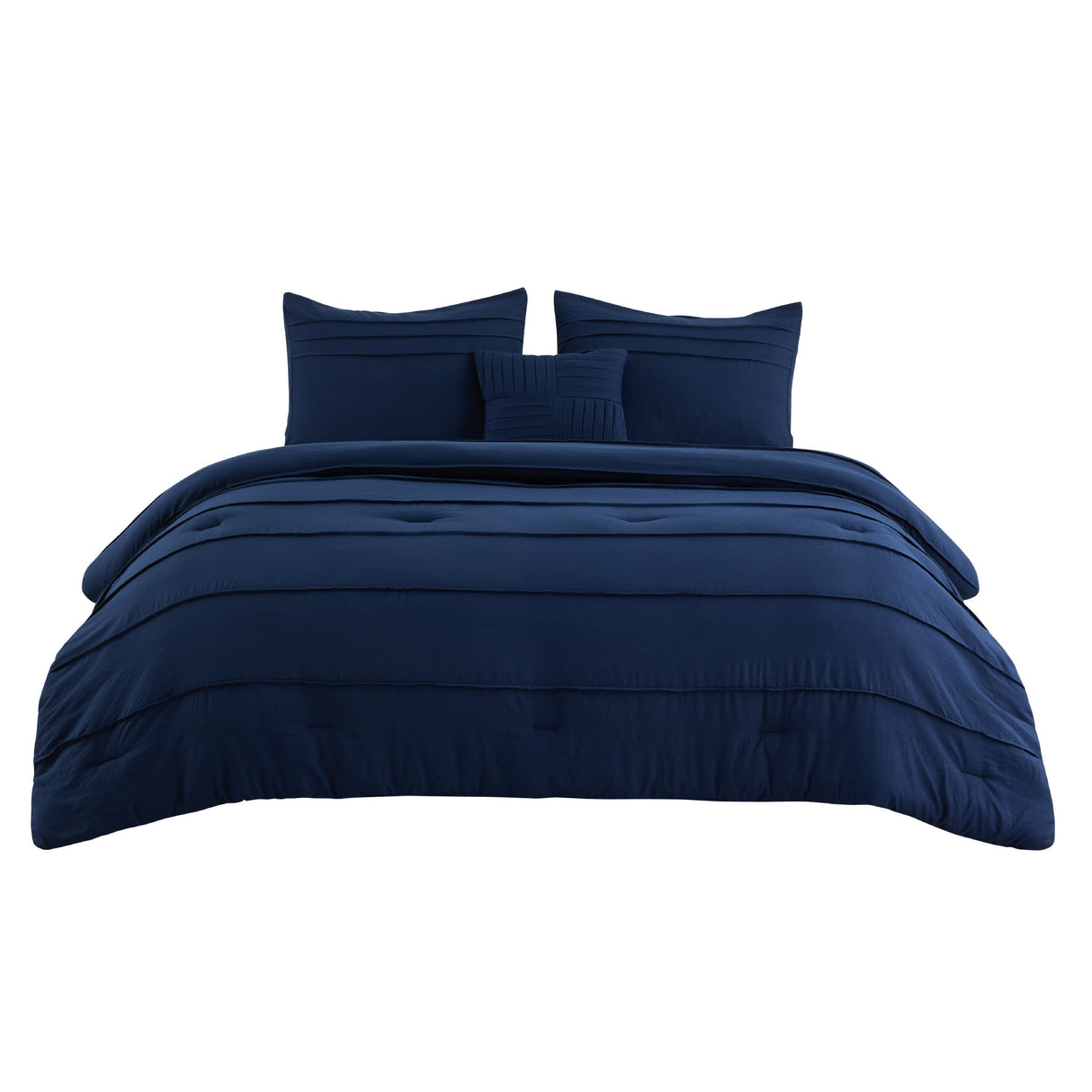 Navy Blue Queen Comforter Set - 4 Pieces Pinch Pleat Bed Set