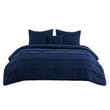 Navy Blue Queen Comforter Set - 4 Pieces Pinch Pleat Bed Set