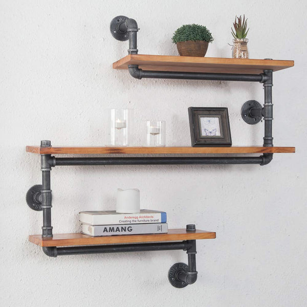 (33" W,10" D) Industrial Pipe Shelf, 3-Shelves Wall Mounted Pipe Design Bookcases