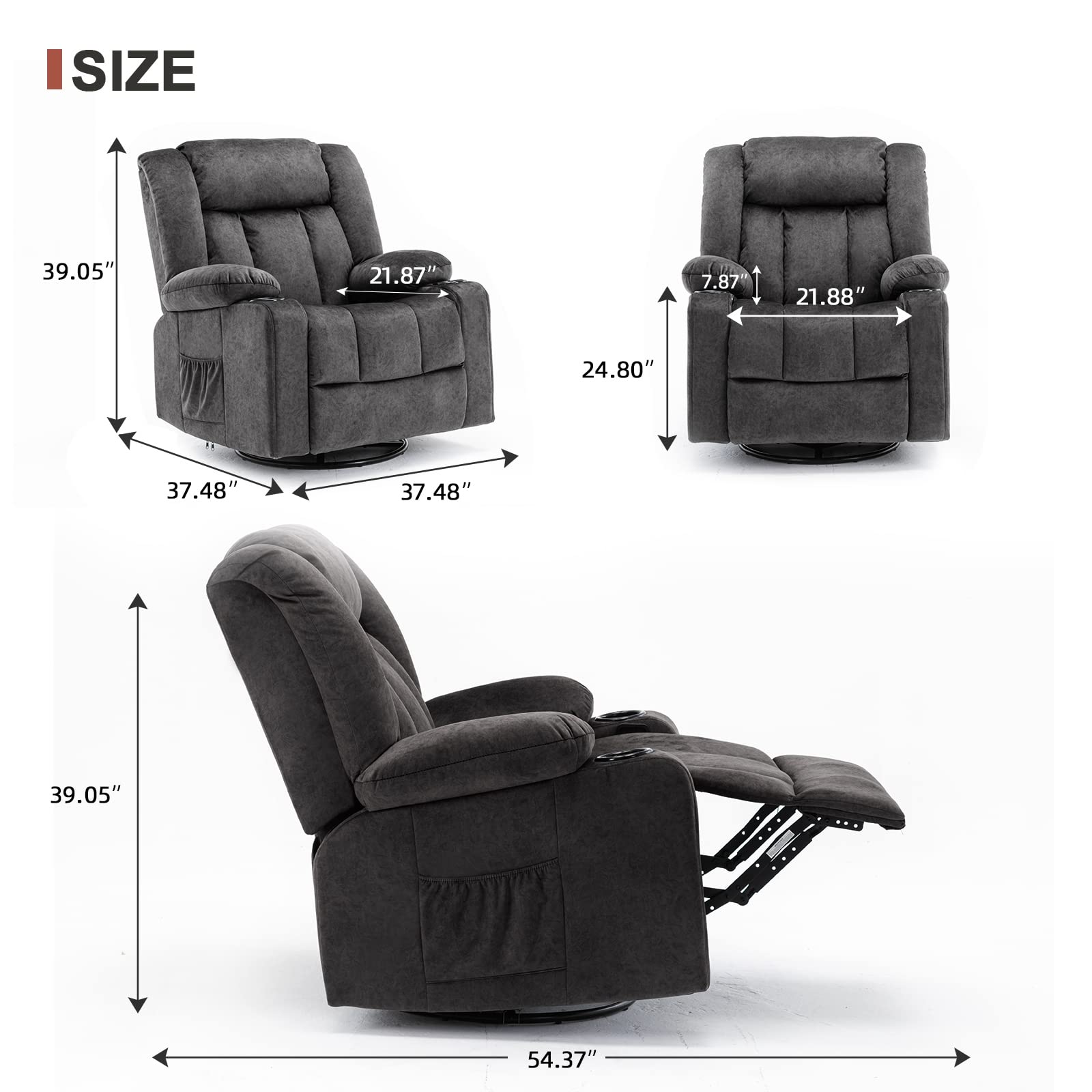ComforaGlide Swivel Rocker Recliner – Heated Massage & Overstuffed Comfort