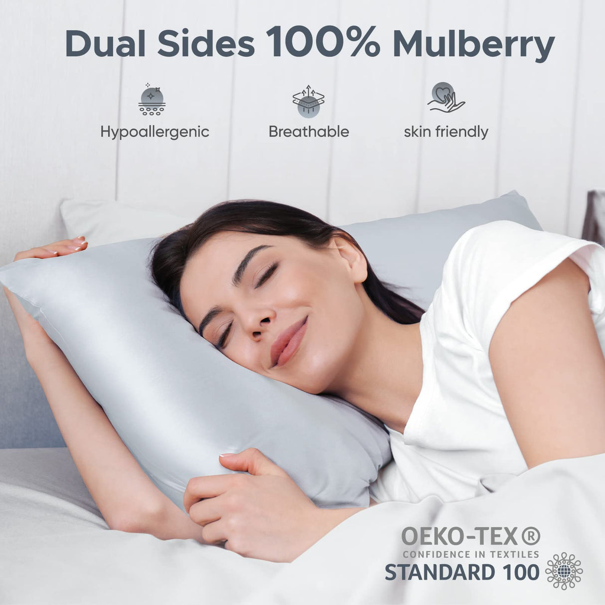 100% Pure Mulberry Silk Pillowcase for Hair and Skin - Allergen Resistant Dual Sides