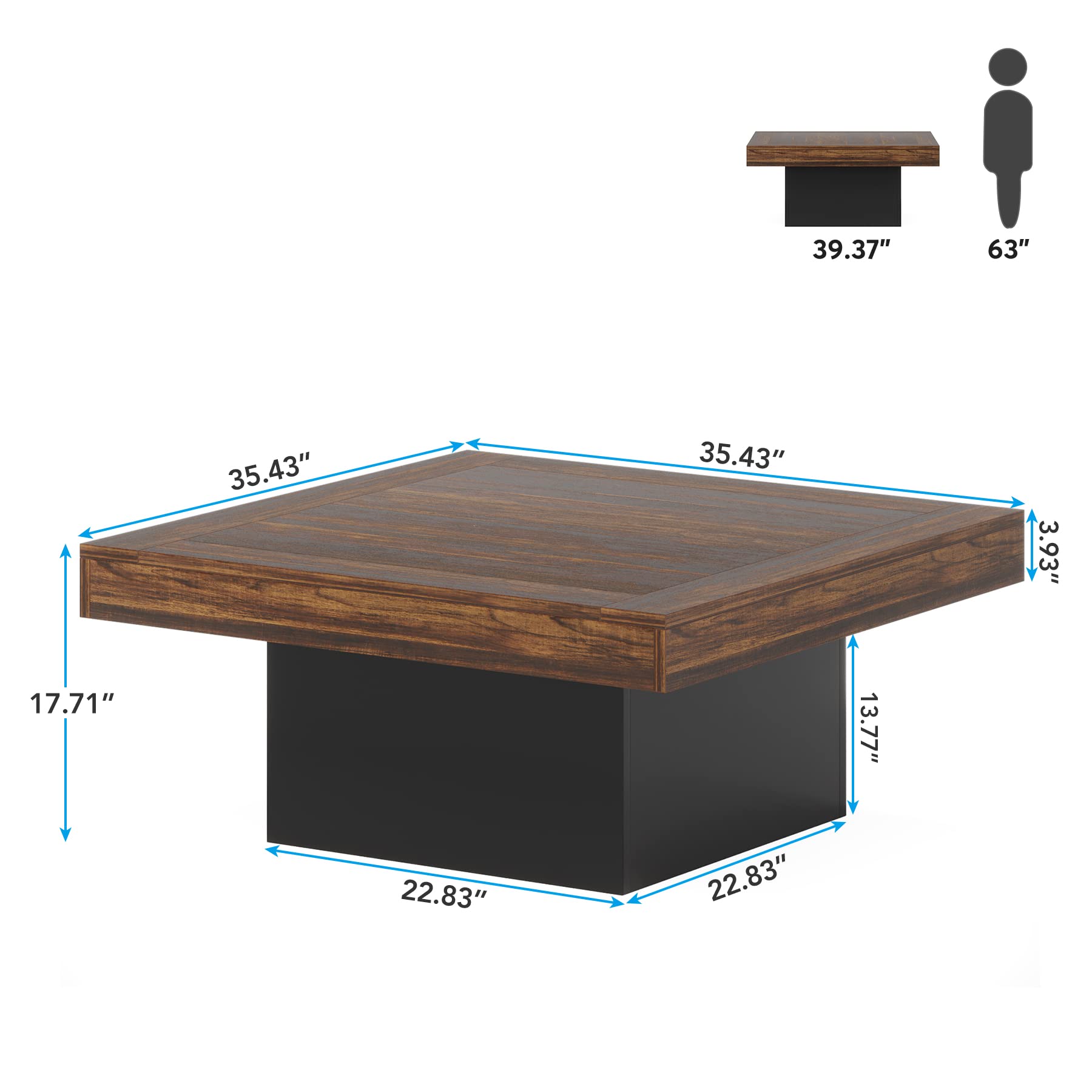 Farmhouse Coffee Table Square LED Coffee Table Engineered