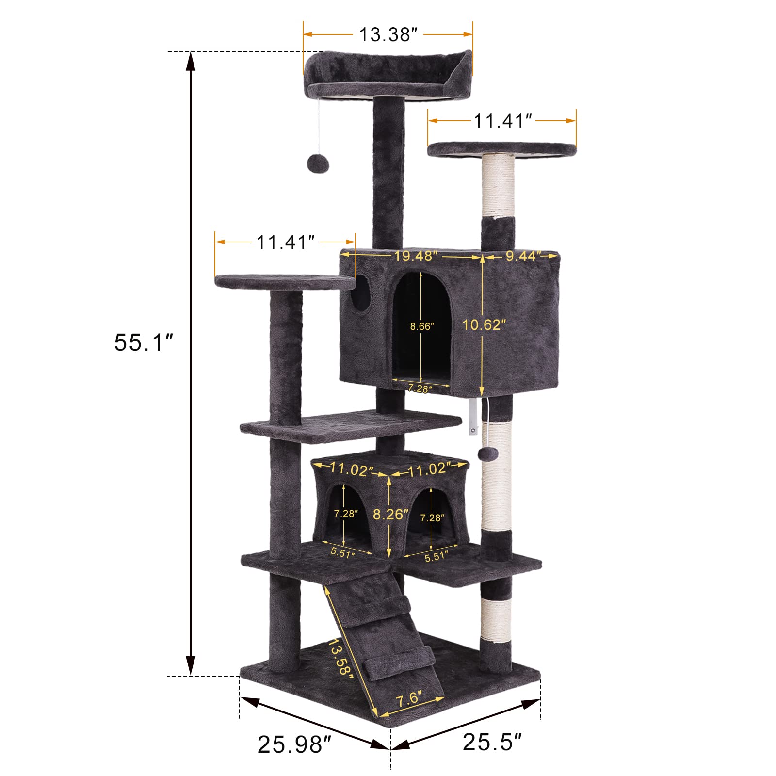 54in Cat Tree Tower for Indoor Cats Multi-Level Cat Condo Cat Bed Furniture