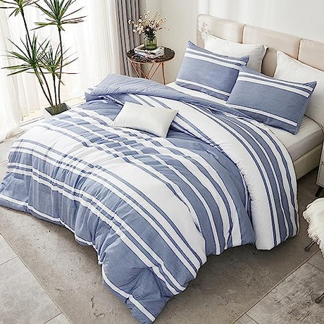 3 Pieces Striped Summer Bedding Sets, Reversible Soft Lightweight