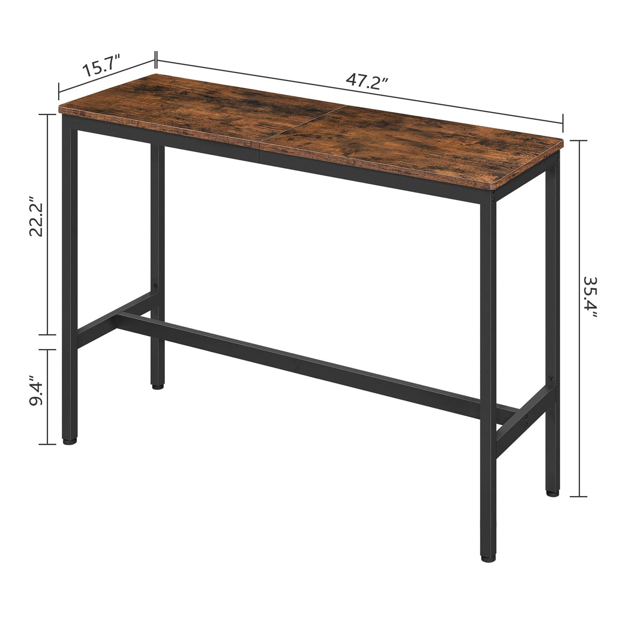 Narrow Bar Table, 47.2-Inch Rectangular Pub Table with Sturdy Metal Frame