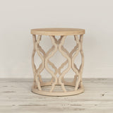 Farmhouse End Table, Distressed Wood Top Side Table with Curved Motif Frame Base