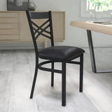 2 Pack HERCULES Series Black ''X'' Back Metal Restaurant Chair