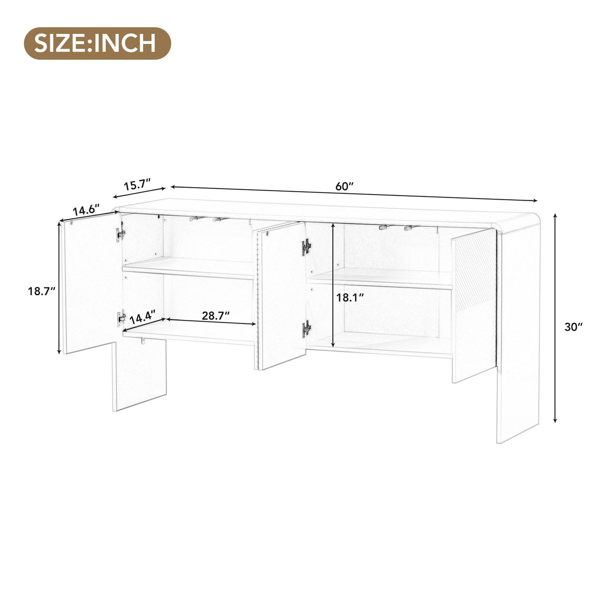 Minimalist Style 60" L Large Storage Space Sideboard with 4 Doors and Rebound Device