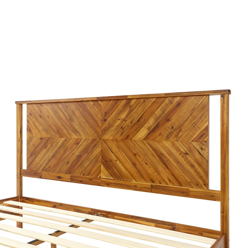 Vivian 14 Inch Deluxe Bed Frame with Headboard - Rustic & Scandinavian Style with Solid Acacia Wood