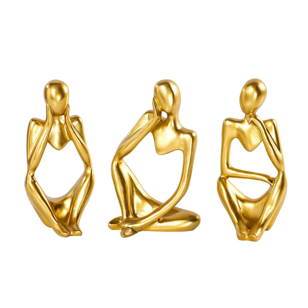 Thinker Statue Gold Decor Abstract Art Sculpture, Golden Resin Collectible Figurines