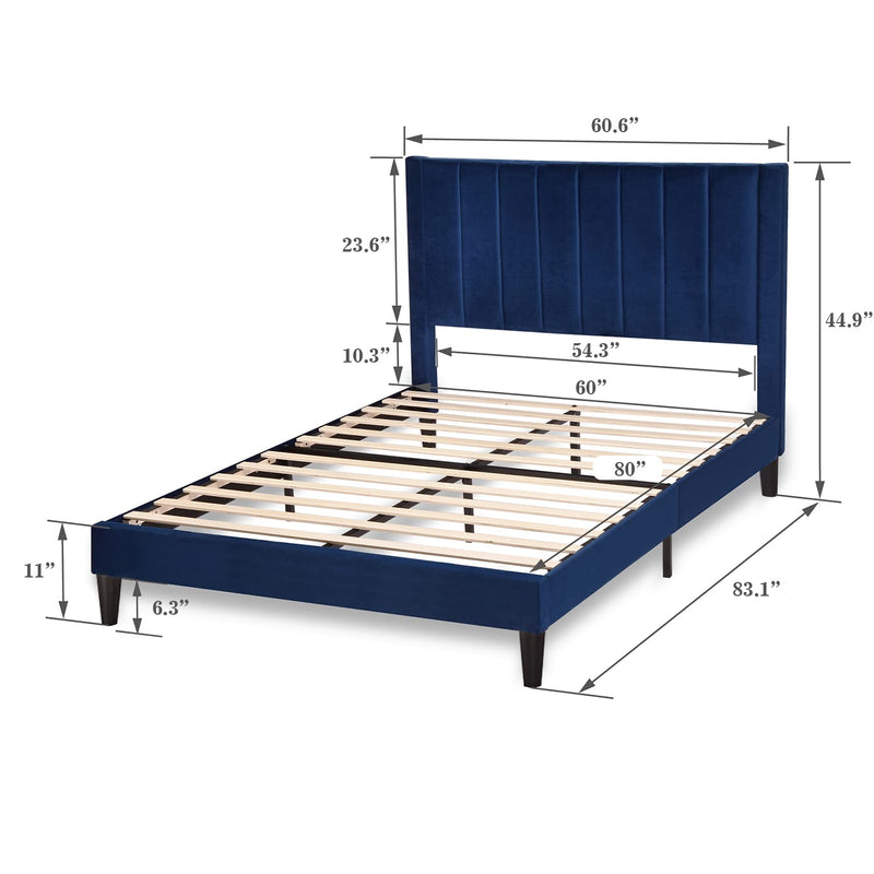 Platform Bed Frame/Velvet Upholstered Bed Frame with Vertical Channel