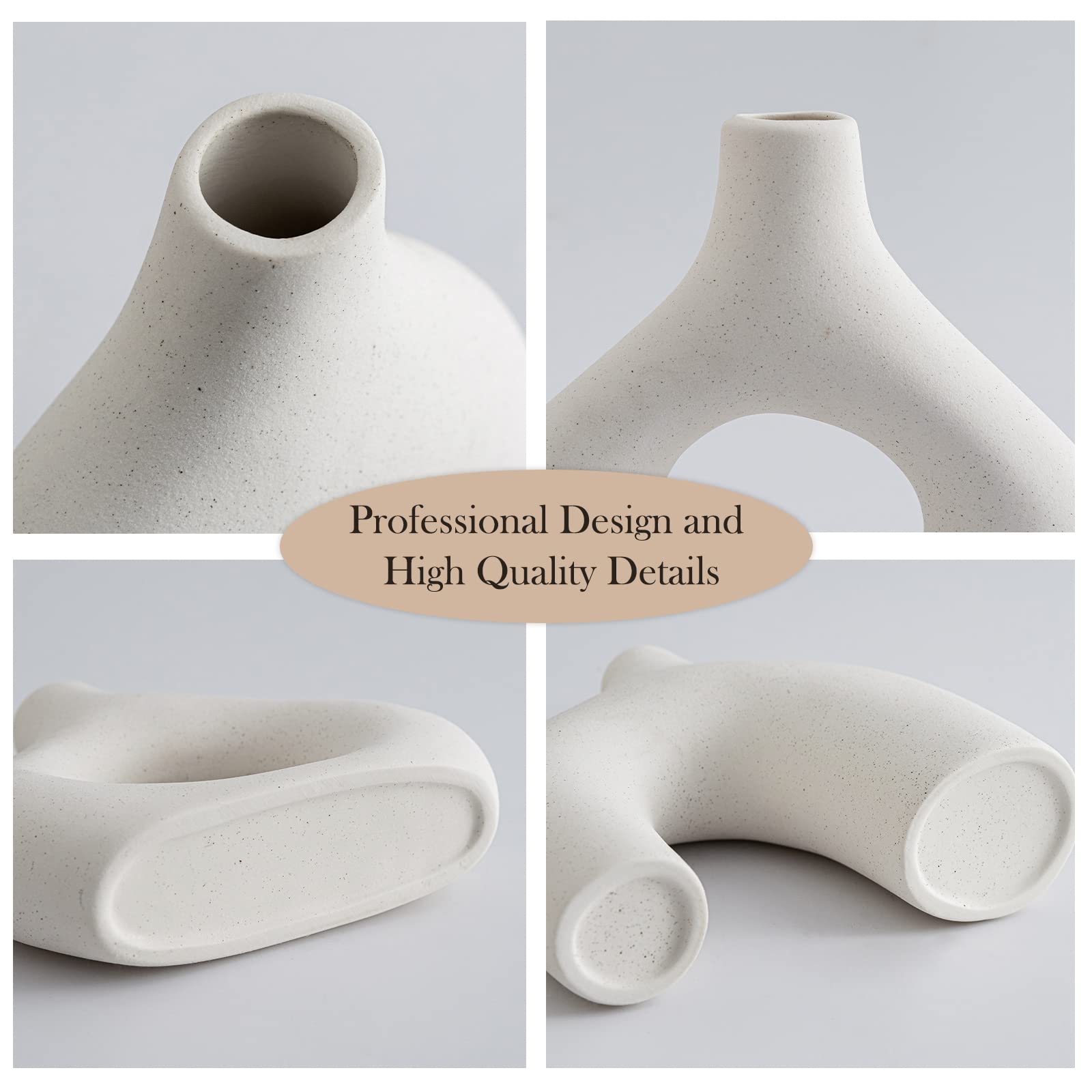 White Ceramic Vase Set of 2 for Modern Home Decor
