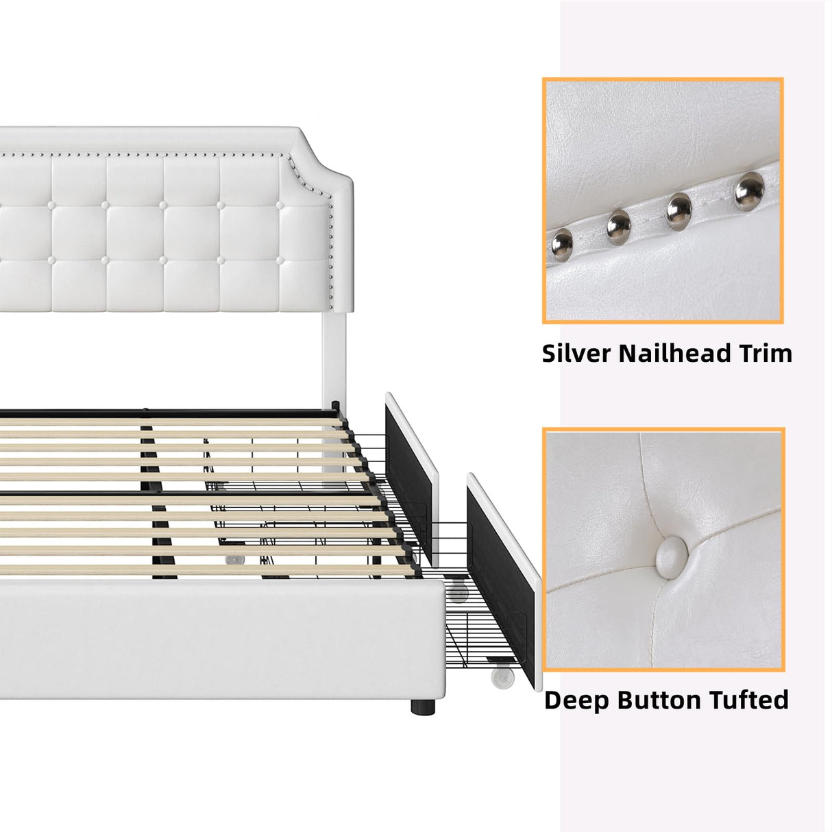 King Size Bed Frame with 4 Drawers, Upholstered Platform Storage Bed