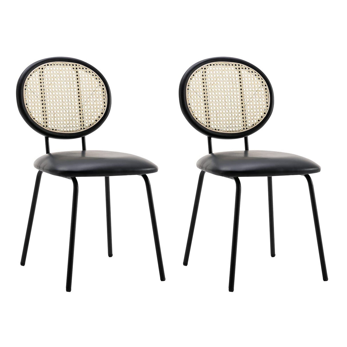 Indoor Kitchen Dining Chairs Set of 2 with Rattan Backrest Modern Industrial