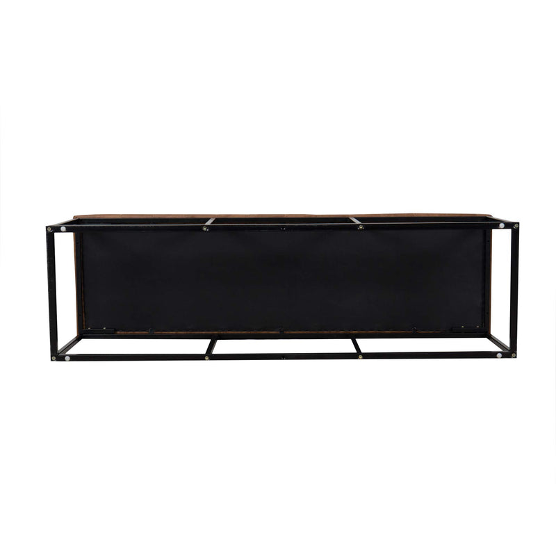 Faux Leather Button Tufted Decorative Bench with Metal Base, Brown