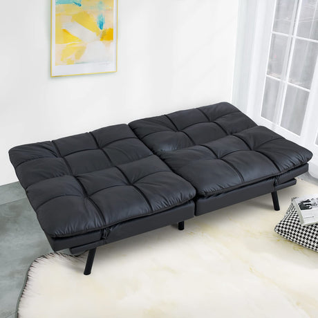 Futon Sofa Bed/Couch, Leather Memory Foam Small Splitback Sofa