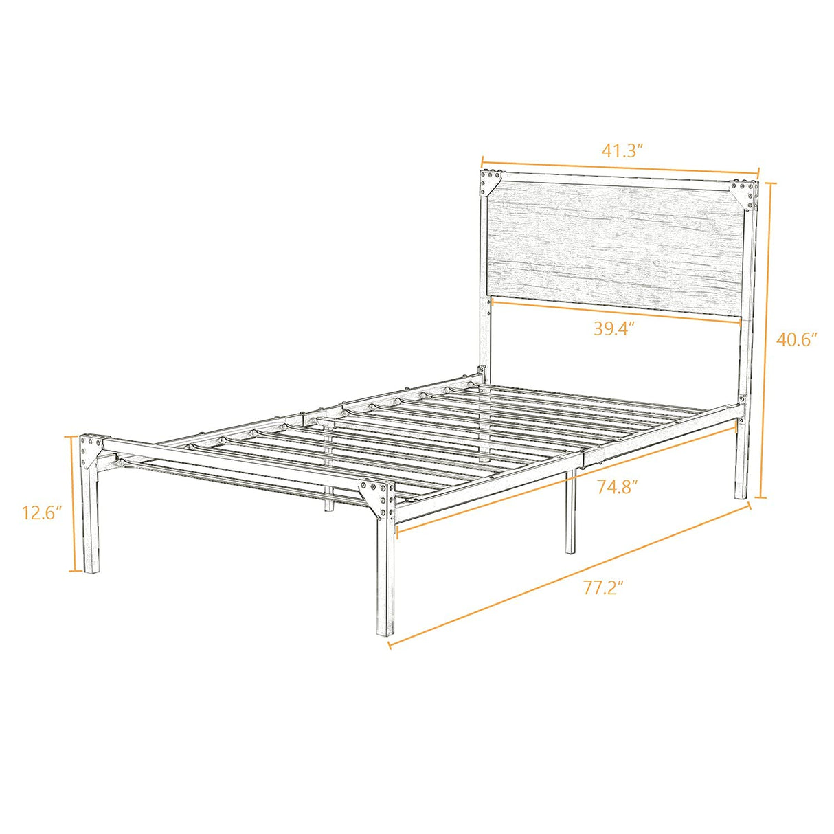 Twin Size Metal Platform Bed Frame with Wood Headboard, Mattress Foundation