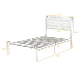 Twin Size Metal Platform Bed Frame with Wood Headboard, Mattress Foundation