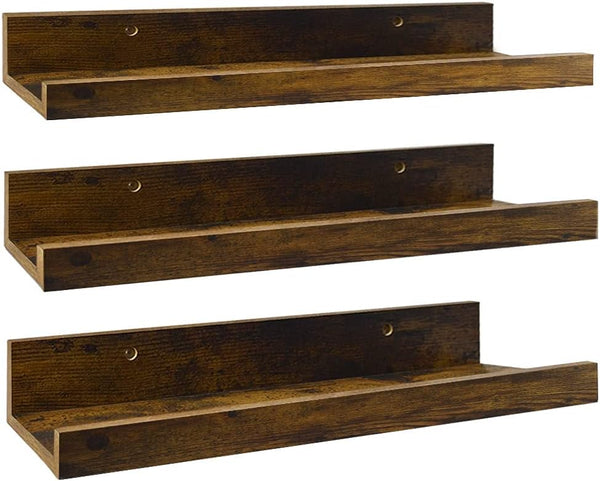 16 Inch Floating Shelves for Wall Set of 3, Rustic Wall Mounted Picture Ledge Wooden Wall Shelf