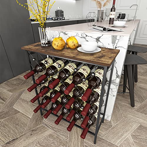 Wine Rack Freestanding Floor with Table Top Wood - Holds 40 Bottles Metal Wine Storage