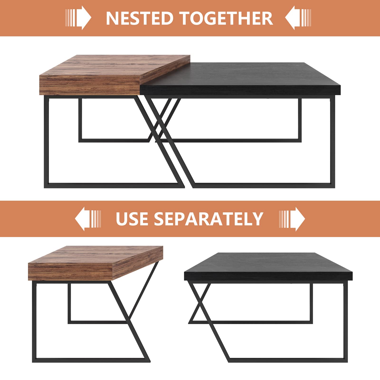 Nesting Table, Modern Stacking Side Table Set of 2