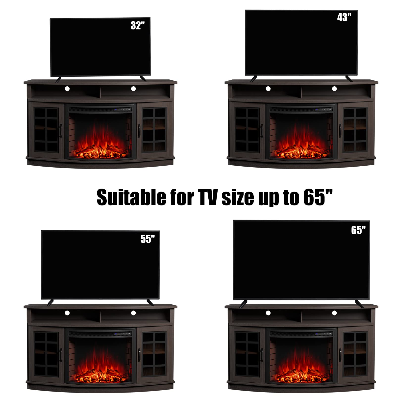 Curved Fireplace TV Stand with 26  Electric Fireplace