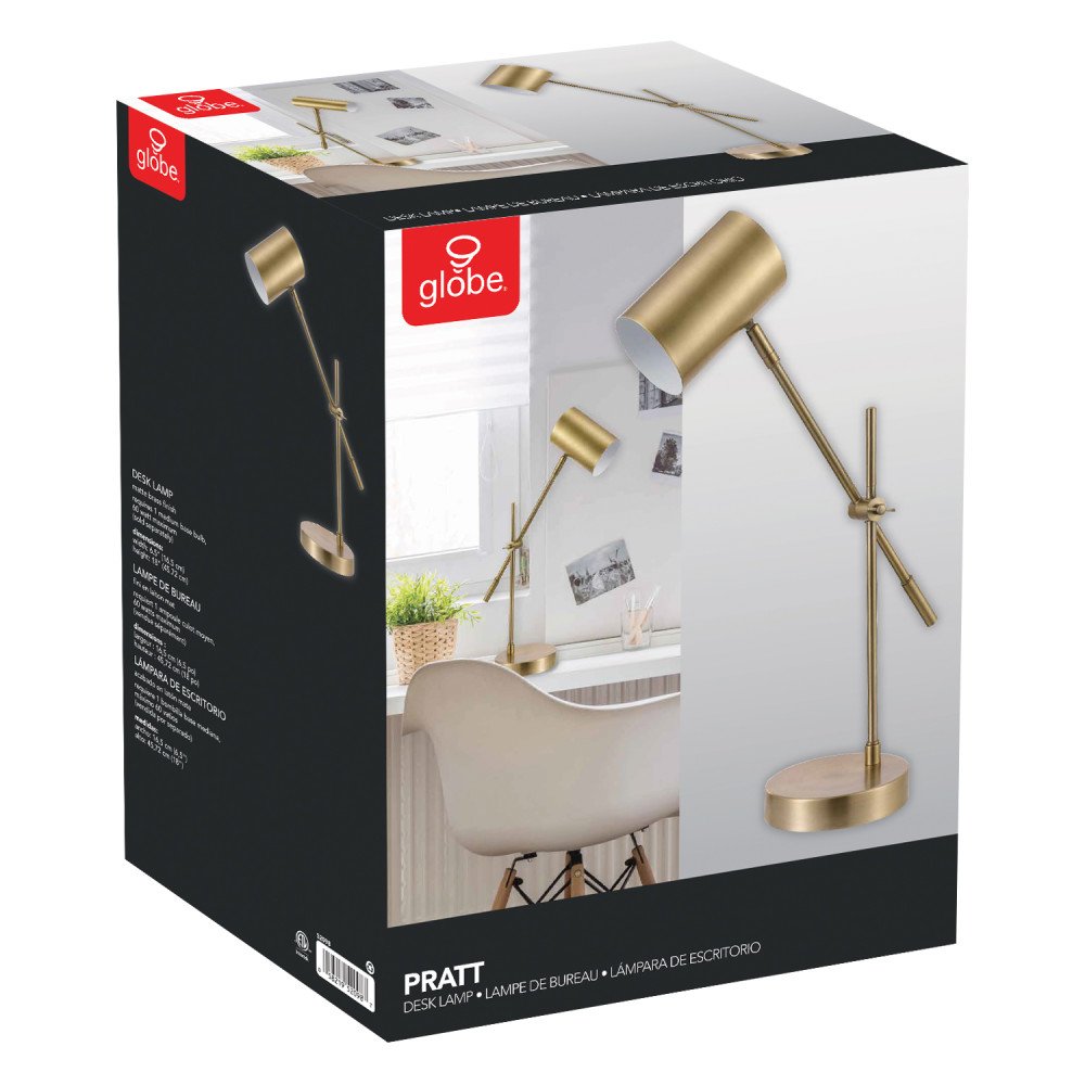 52098 Pratt 20" Desk/Table Lamp, Matte Brass Finish