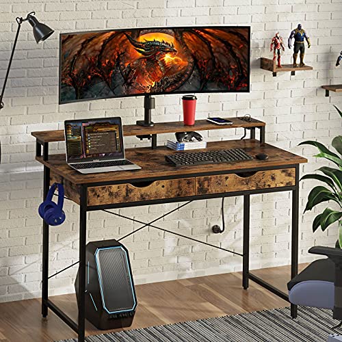 Computer Desk with 2 Drawers and Power Outlet, 47"