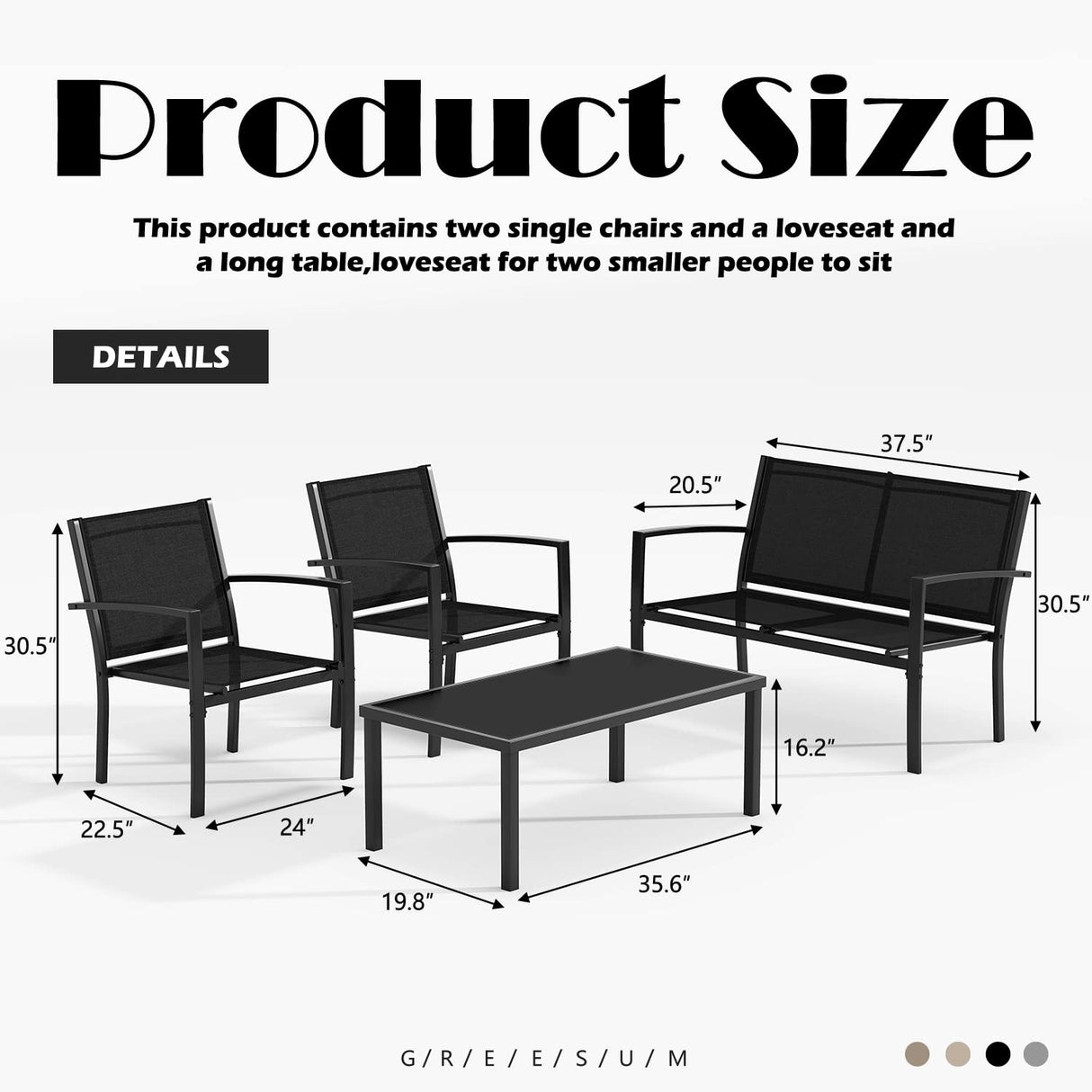 4 Pieces Patio Furniture Set, Outdoor Conversation Sets for Patio