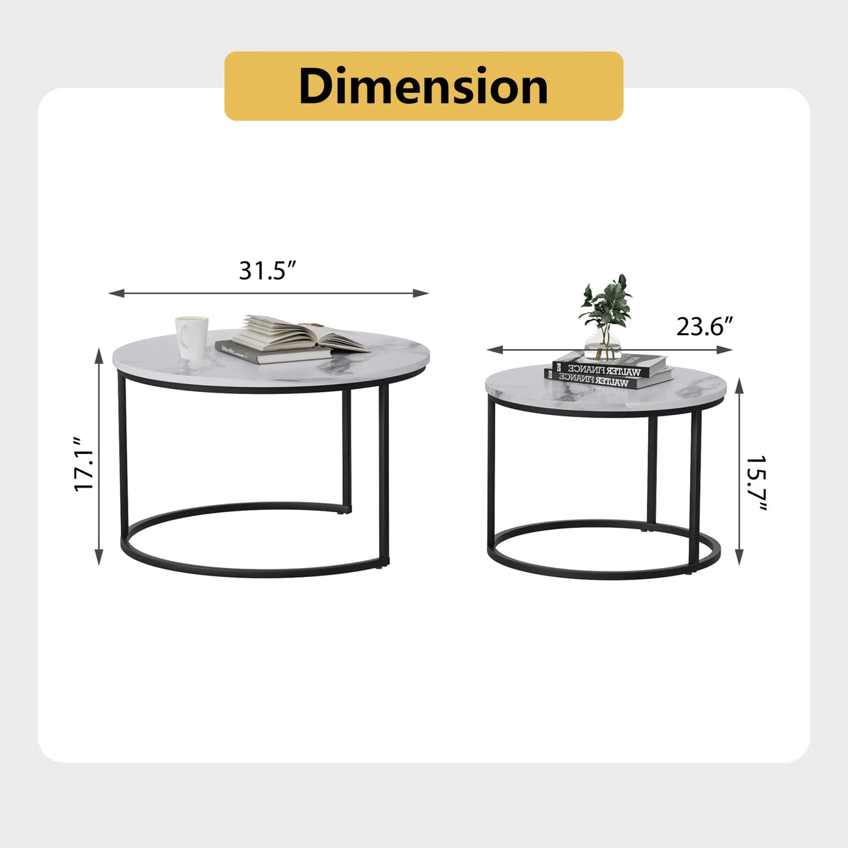 Round Nesting Coffee Table, 31.5" White Modern Accent