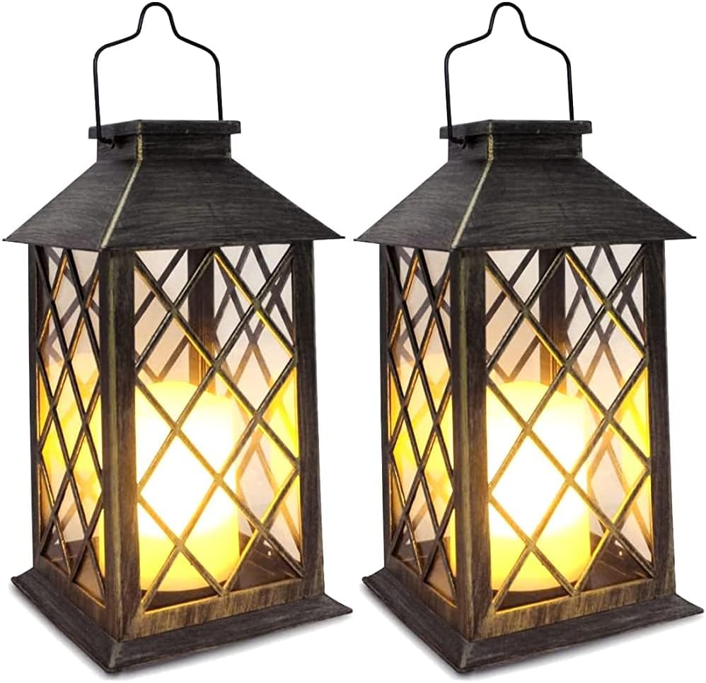 Solar Lantern,Outdoor Garden,2 Pack 14 Inch Lasts 3X Longer 10 lumens