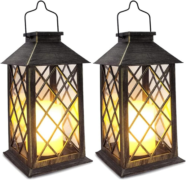 Solar Lantern,Outdoor Garden Hanging Lanterns,2 Pack 14 Inch Lasts 3X Longer 10 lumens