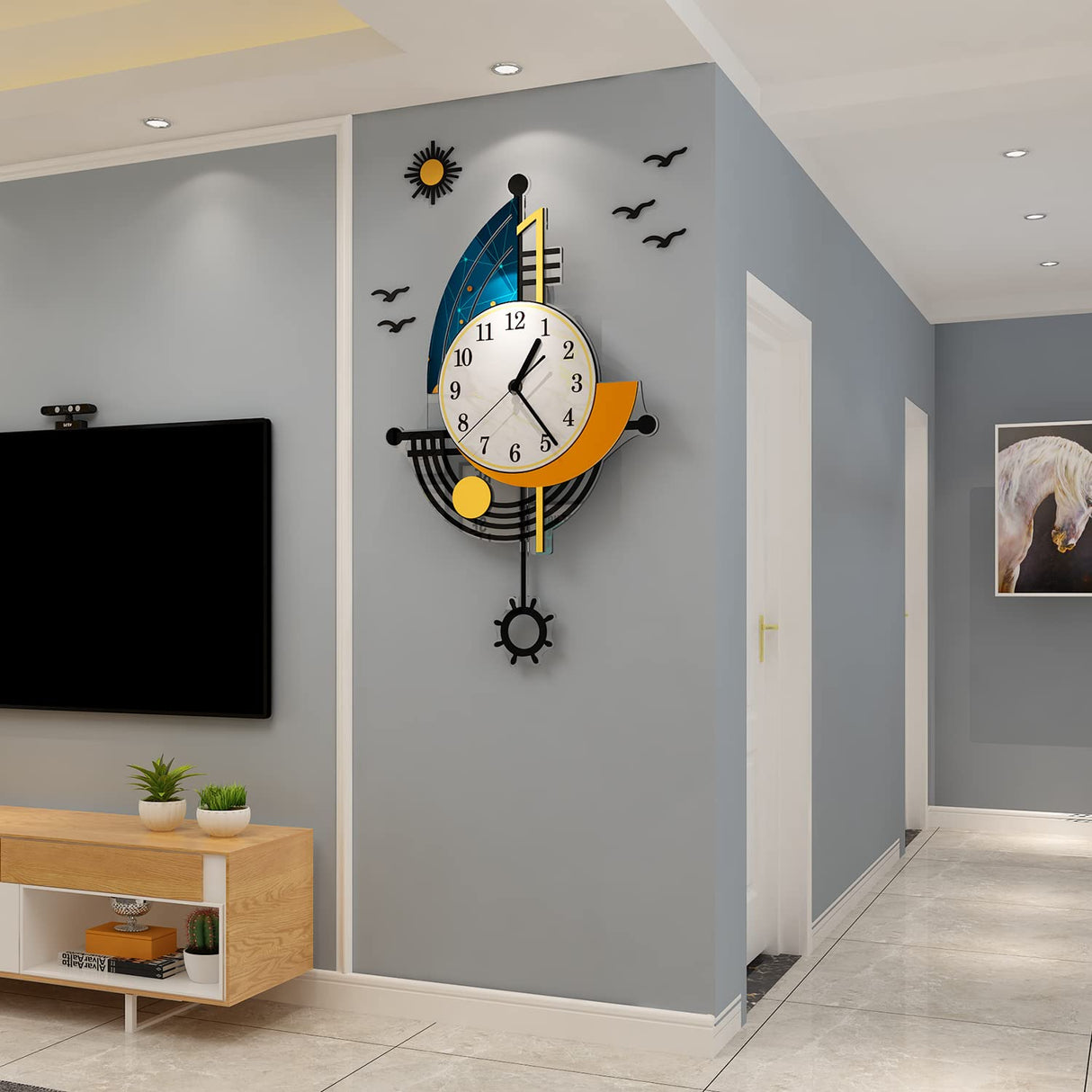 Modern Wall Clock Battery Operated 14 Inch Large Boat Design Pendulum Wall Clocks