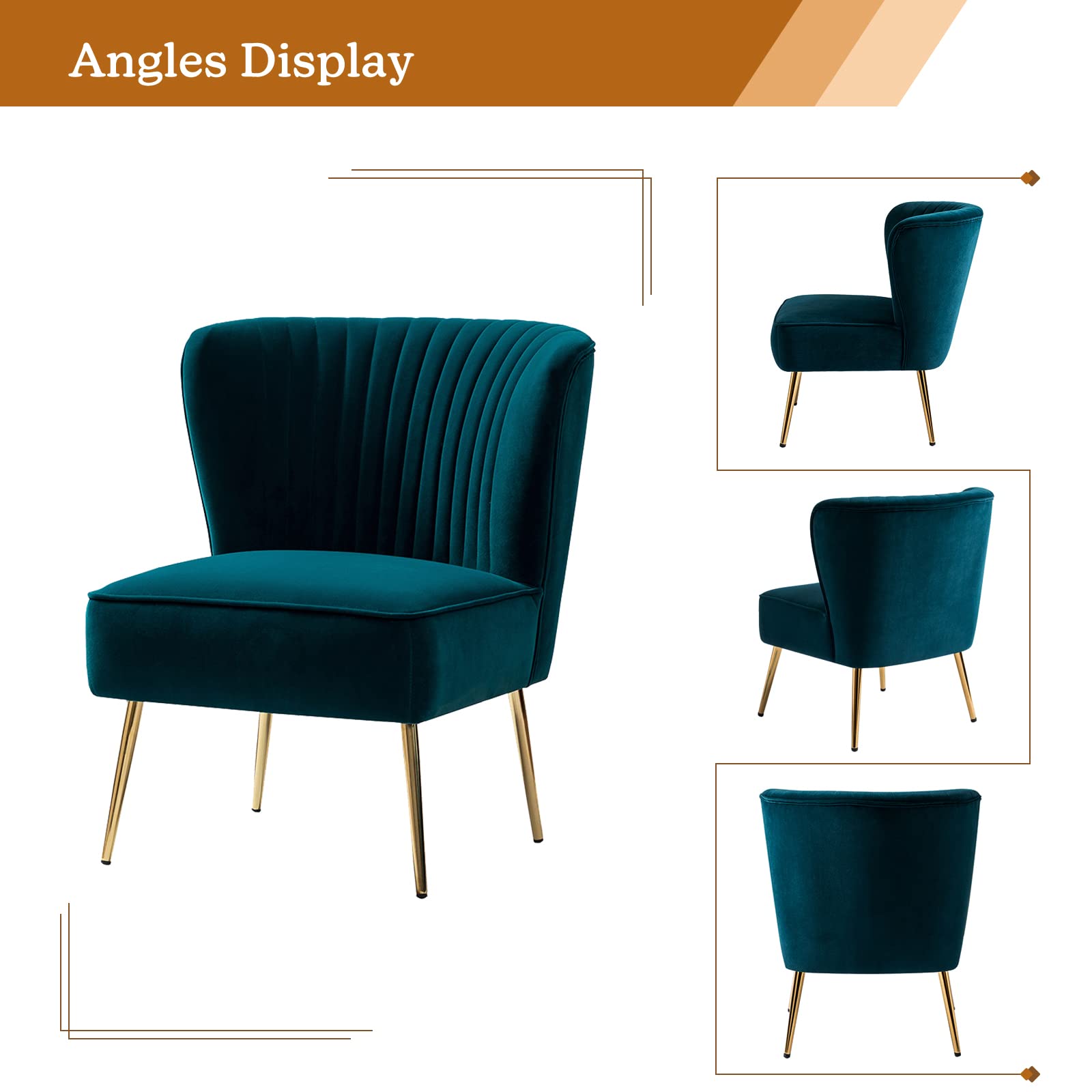 Modern Upholstered Cute Side Chair with Gold Metal Legs