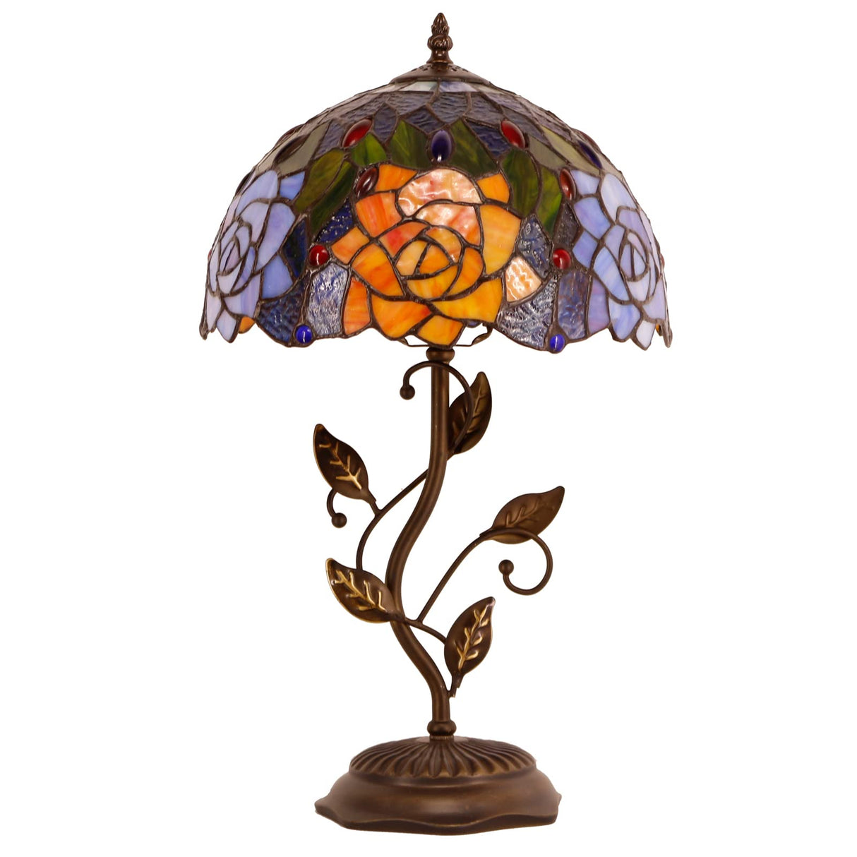 Tiffany Table Lamp, Stained Glass Lamp,Rose Desk Light W12H19