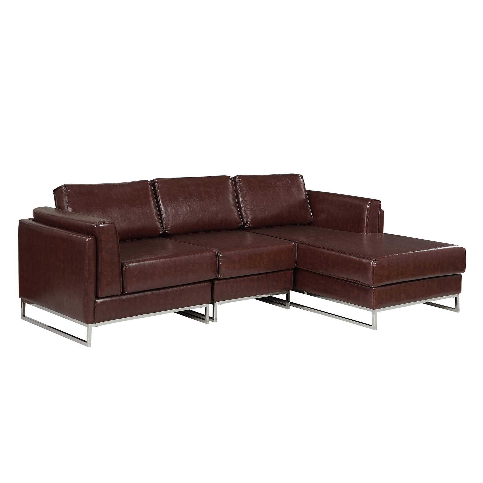 Luxury Sectional L-Shape Leather Sofa with Right Chaise, PU Leather Modern Solid Wood