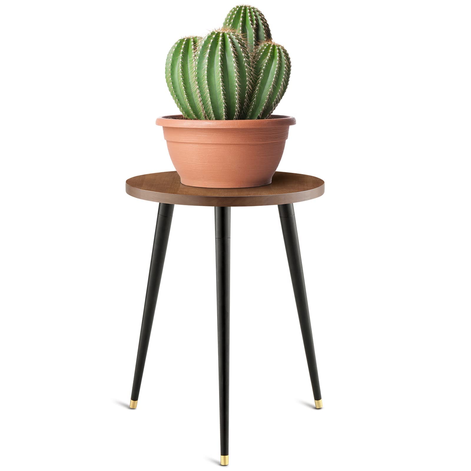 KINNARY Adjustable Walnut Metal Plant Stand – 16” Elegant Indoor & Outdoor