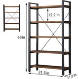 5 Tier Bookcase, Solid Rustic Industrial Etagere Bookcase