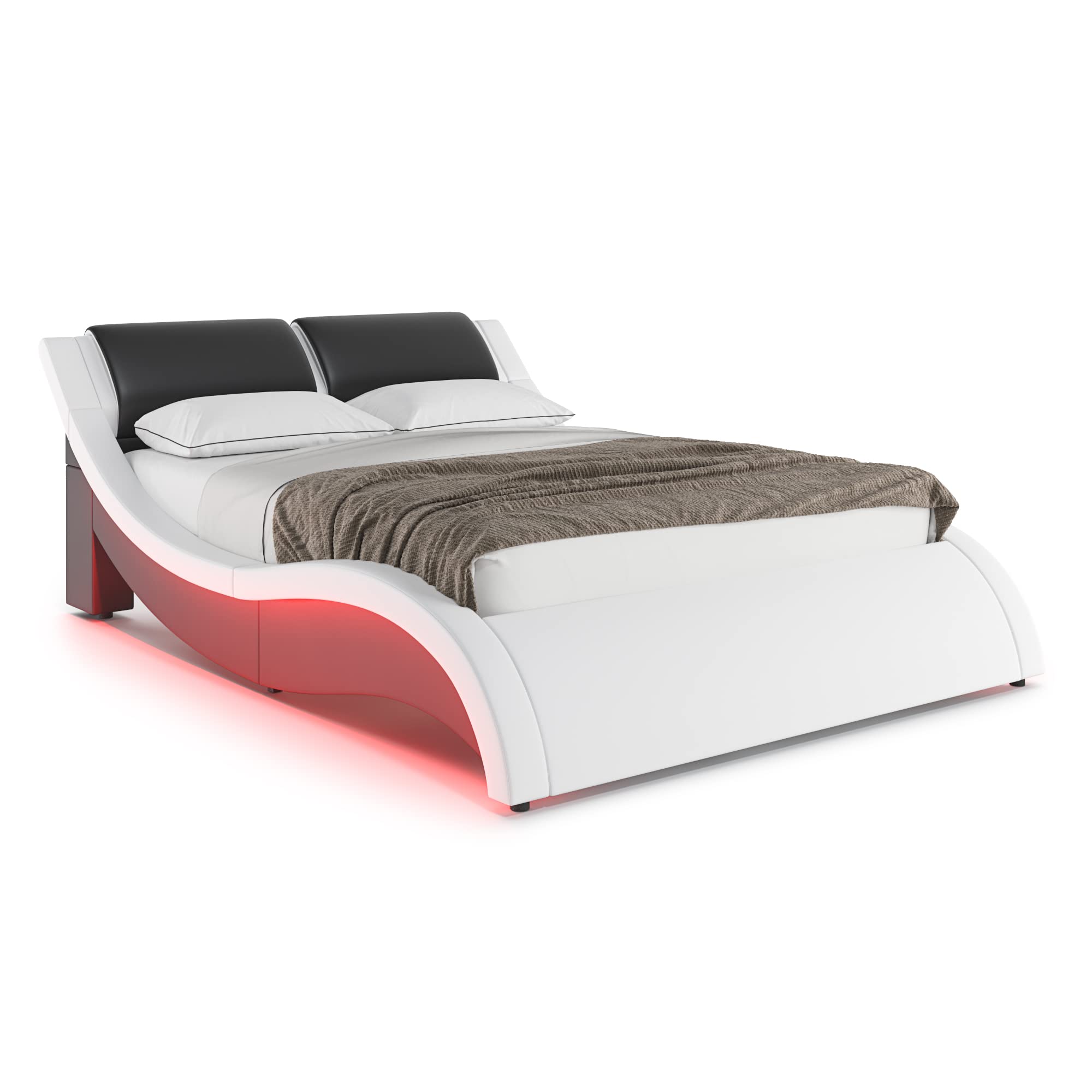 Lyon Wave Like LED Bed Frame Full Size - Contemporary Modern Curved Faux Leather