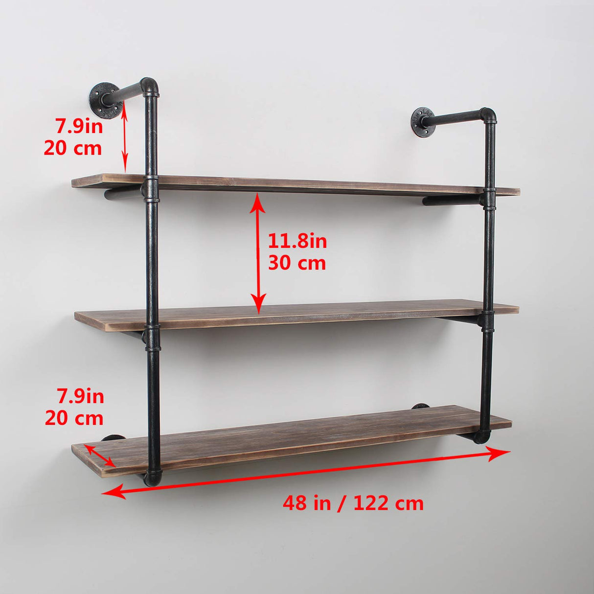 Industrial Pipe Floating Shelves,3 Tiers Wall Mount Bookshelf,48in Rustic Wall Shelves